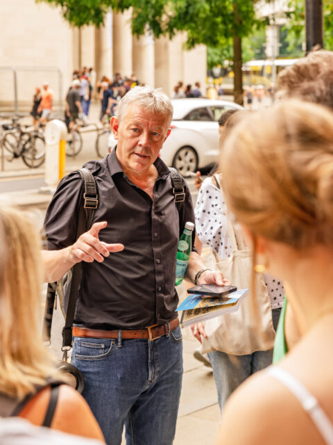 Jonathan Schofield delivering tour in Manchester