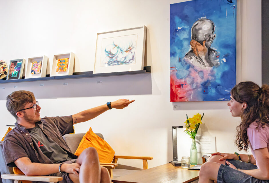 Two people meeting in cafe
